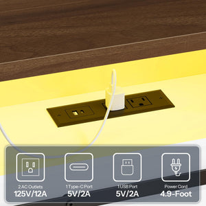 Queen Size Headboard with Storage, LED Lights & Charging Station
