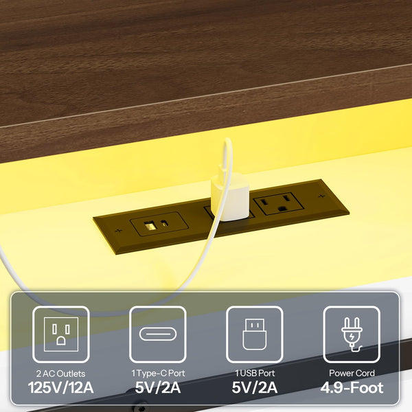 Queen Size Headboard with Storage, LED Lights & Charging Station