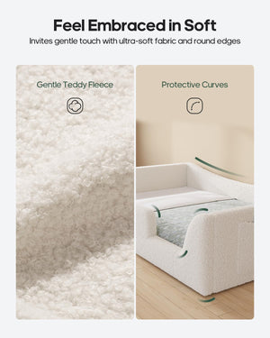 Low Profile Montessori Floor Bed with High Rails & Upholstered Teddy Frame