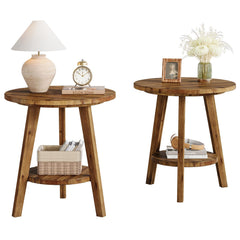 Round Wood End Table with Storage Shelf