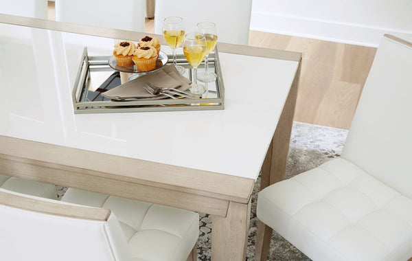 Contemporary Dining Table with Acrylic Insert, White & Beige