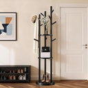 Solid Wood Rotary Coat Rack with Shelves & Hooks