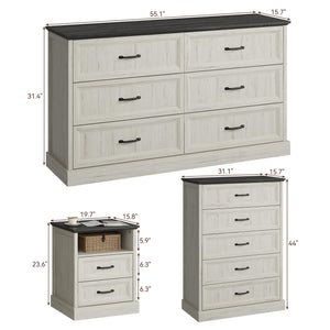Farmhouse Dresser & Nightstand Set – 4 Piece Bedroom Set