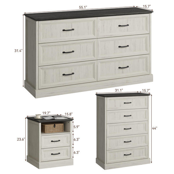 Farmhouse Dresser & Nightstand Set – 4 Piece Bedroom Set