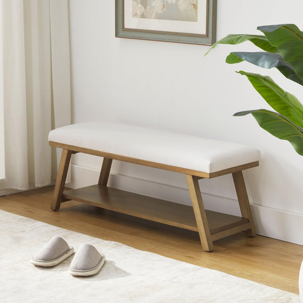 45" Upholstered Storage Bench with Shoe Rack