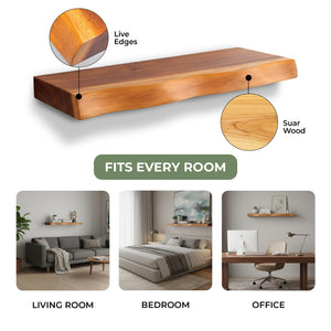 Live Edge Solid Wood Floating Shelves Set of 2
