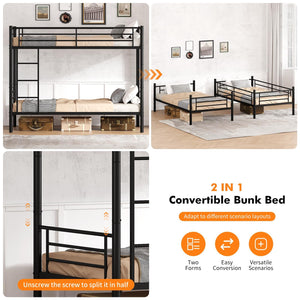 Metal Twin Over Twin Bunk Bed with Ladders & Safety Rails