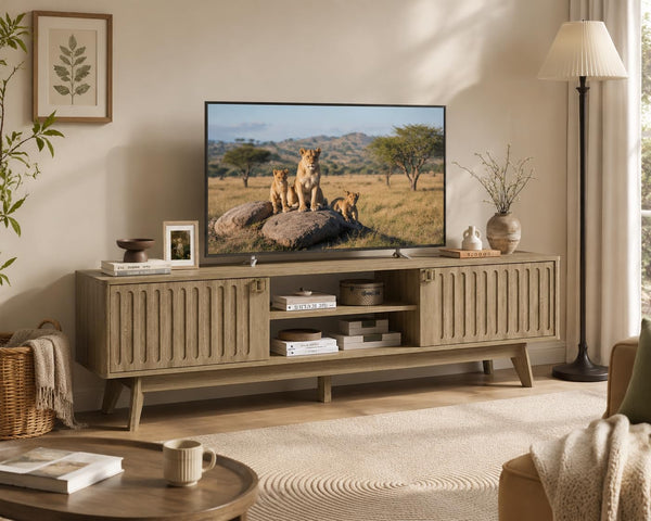 70" Fluted TV Stand with Storage Cabinets