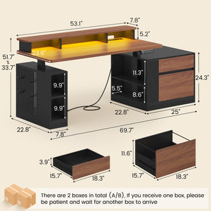 Electric Standing Desk with Storage, Monitor Stand, Power Outlets & LED Lights