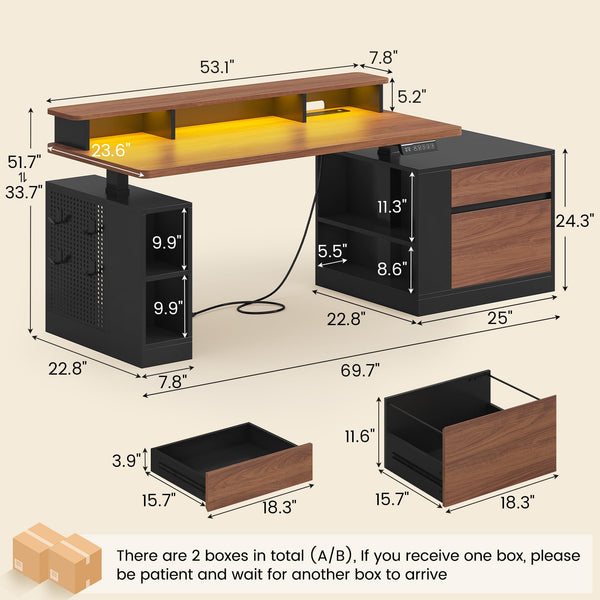 Electric Standing Desk with Storage, Monitor Stand, Power Outlets & LED Lights