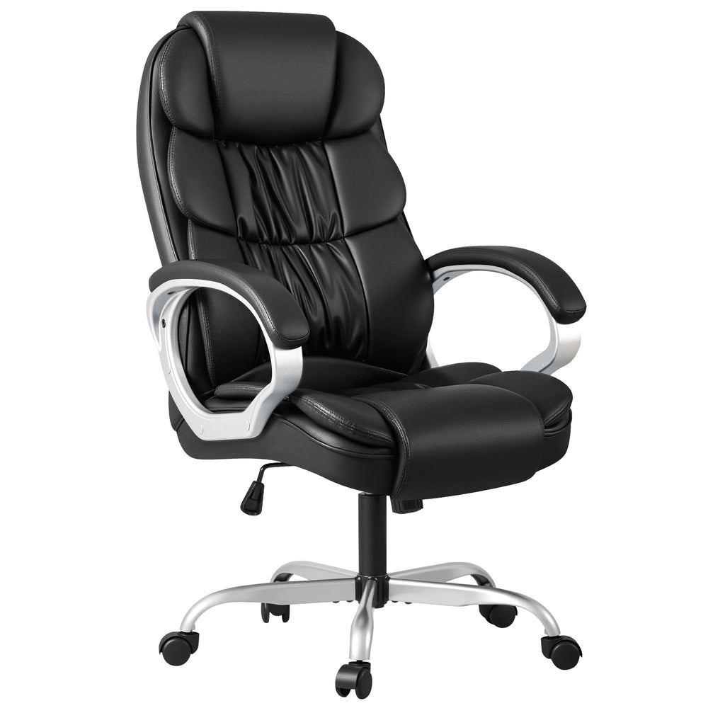 High-Back PU Leather Executive Office Chair with Lumbar Support & Padded Armrests