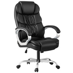 High-Back PU Leather Executive Office Chair with Lumbar Support & Padded Armrests