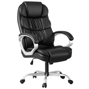 High-Back PU Leather Executive Office Chair with Lumbar Support & Padded Armrests