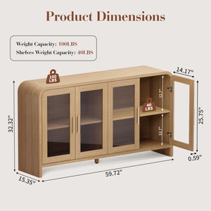 4-Door Glass Buffet Cabinet with Adjustable Shelves