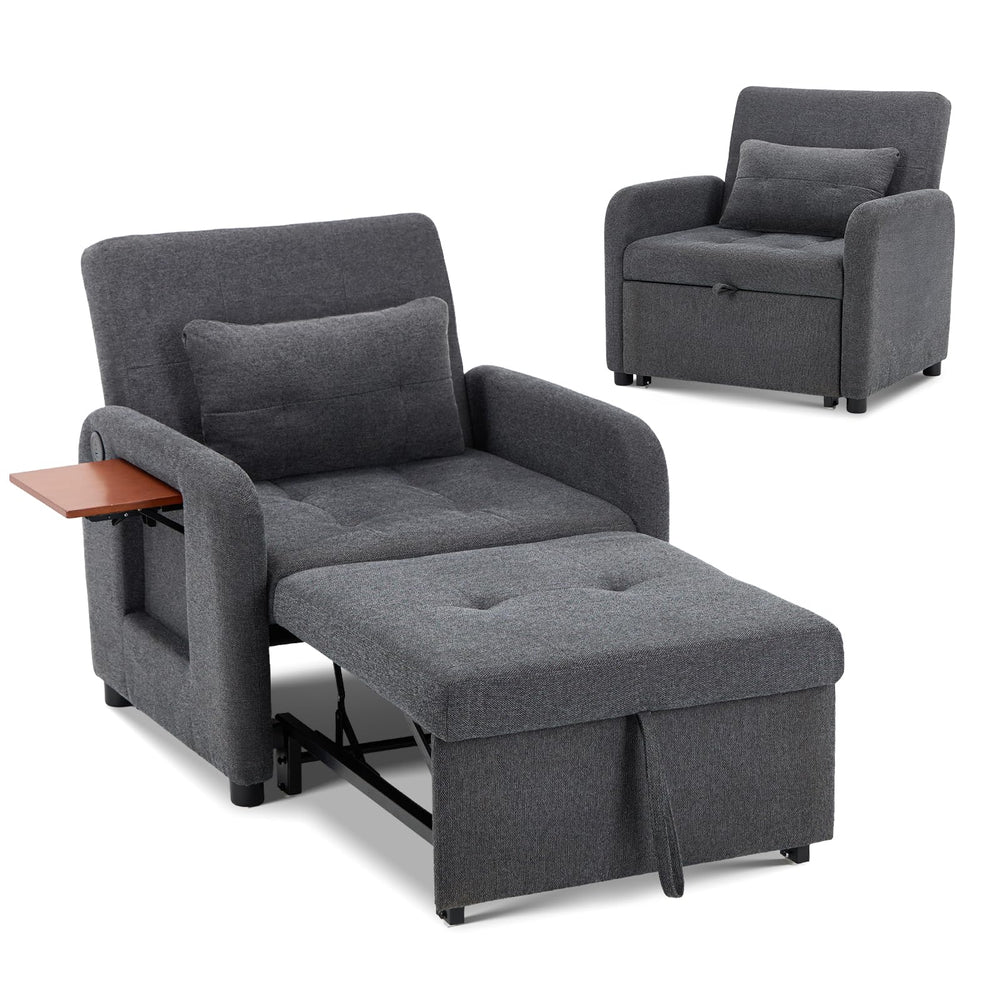Convertible Sleeper Chair with USB Port & Foldable Table