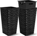 22-Inch Tall Square Tapered Plastic Planter with Inner Pot, 2-Pack