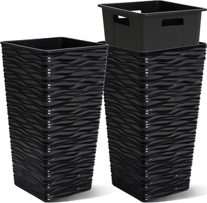 22-Inch Tall Square Tapered Plastic Planter with Inner Pot, 2-Pack