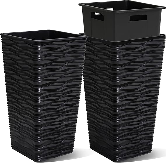 22-Inch Tall Square Tapered Plastic Planter with Inner Pot, 2-Pack