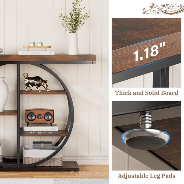 5-Tier Industrial Console Table with Storage Shelves