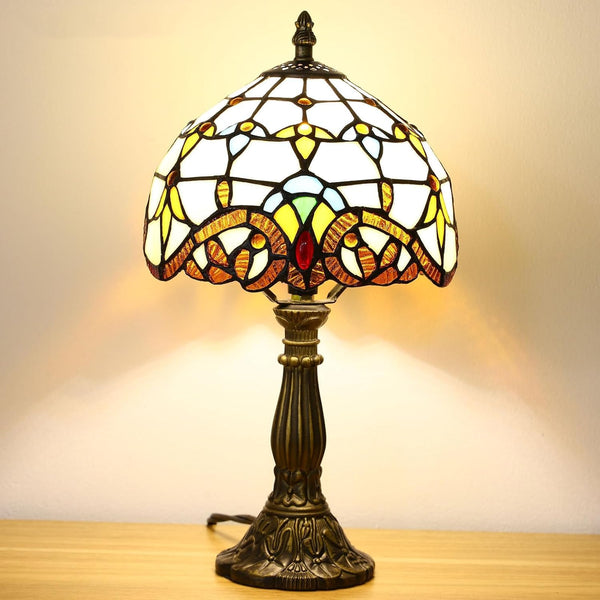 Tiffany Style Stained Glass Table Lamp with Pink Tulip Pattern