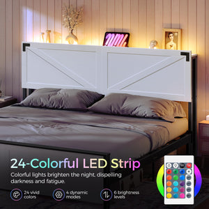 King Size Headboard with LED Lights and USB Charging Ports