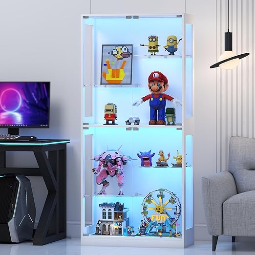 69-Inch Glass Display Cabinet with RGB Lighting & Adjustable Shelves