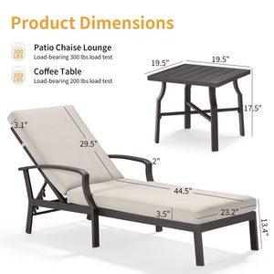 Outdoor Patio Chaise Lounge Chair with Adjustable Backrest & Removable Cushion