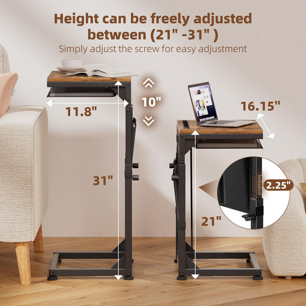 C-Shaped End Table with Charging Station & Storage
