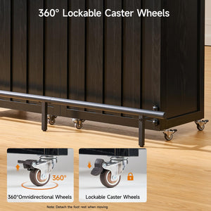 61-Inch Foldable Bar Table with Storage Cabinet & Lockable Wheels