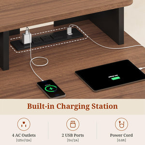 Electric Standing Desk with Storage, Monitor Stand, Power Outlets & LED Lights