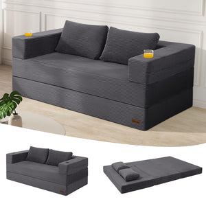 Convertible Futon Sofa Bed with Corduroy Cover & Pillow