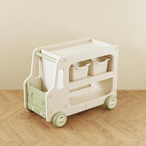 Kids Toy Storage Organizer with Bins & Bookshelf, 2-Layer Cabinet