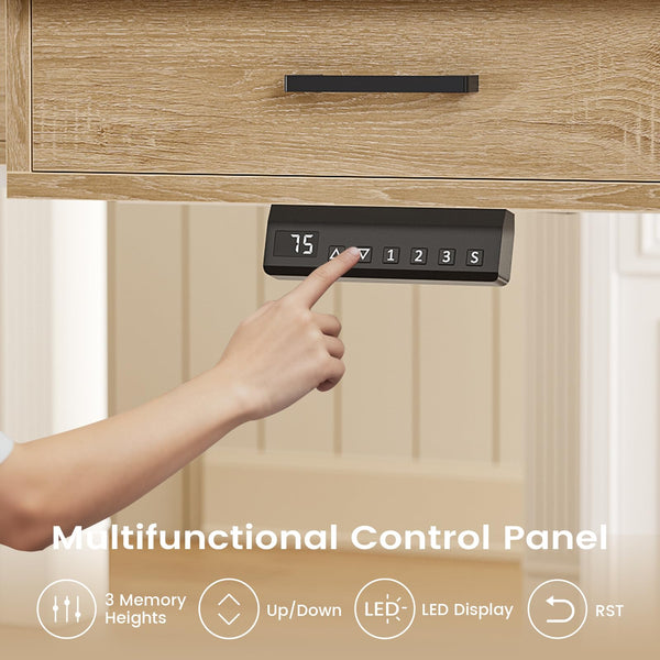 59" L-Shaped Electric Standing Desk with Drawers & Power Outlets