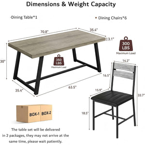 7-Piece Dining Table Set with 6 Upholstered Chairs