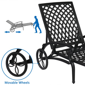 Aluminum Outdoor Chaise Lounge Chair with Wheels & Adjustable Backrest