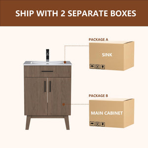 24-Inch Bathroom Vanity with Ceramic Sink & Soft-Close Cabinet