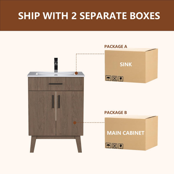 24-Inch Bathroom Vanity with Ceramic Sink & Soft-Close Cabinet