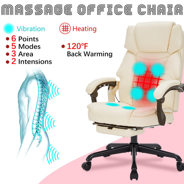 Massage Office Chair with Footrest, Heat & Recliner – 400 lbs Capacity