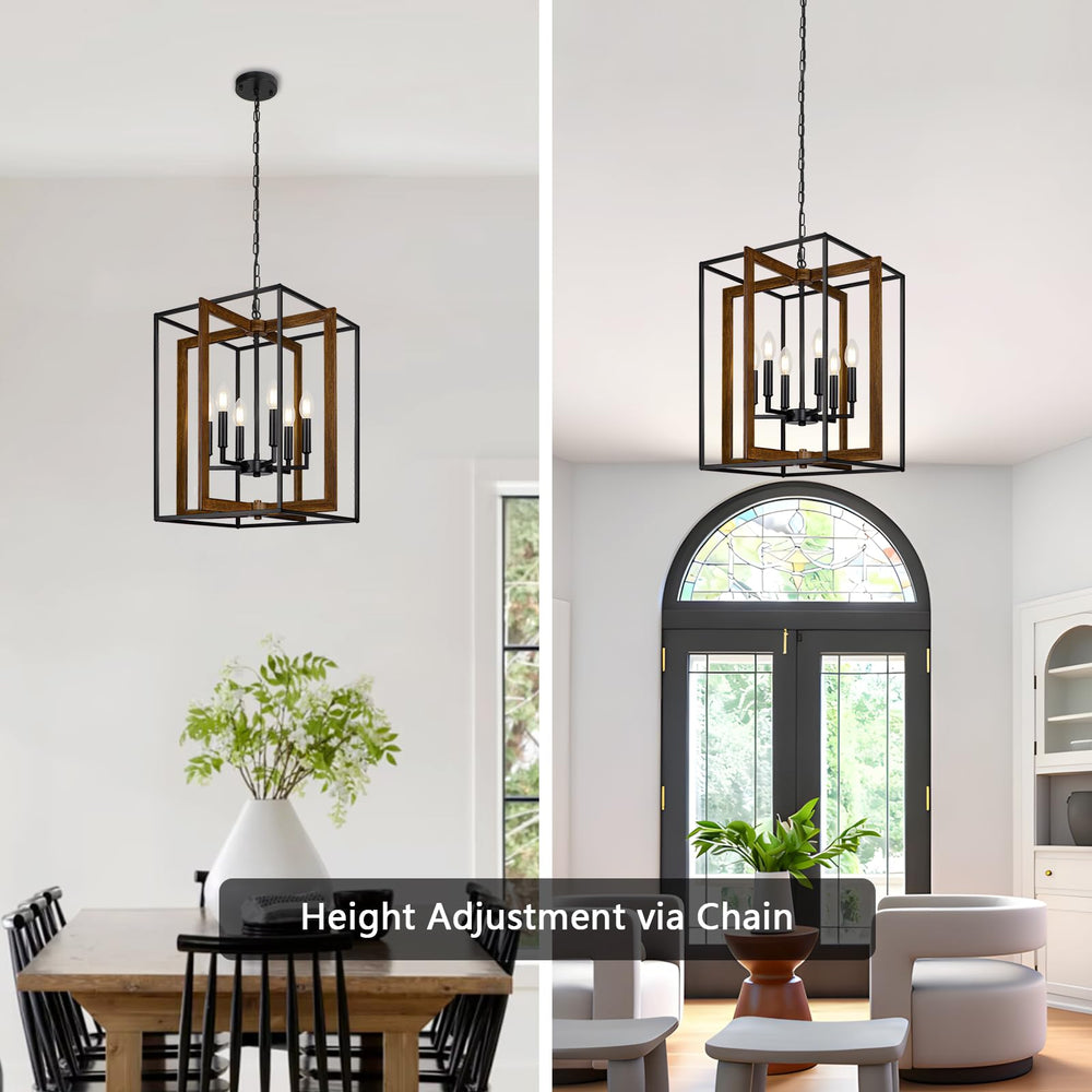 6-Light Rustic Farmhouse Chandelier with Faux Wood & Metal Frame