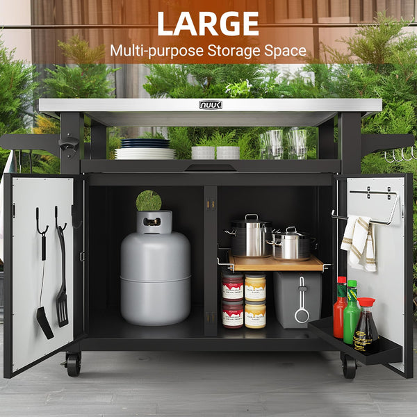 Outdoor Grill Cart with Storage Cabinet & Stainless Steel Top