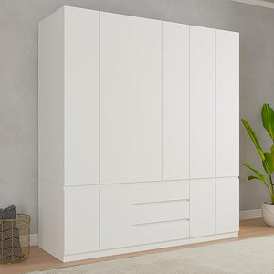 4-Door Armoire Wardrobe with Drawers & Hanging Rod