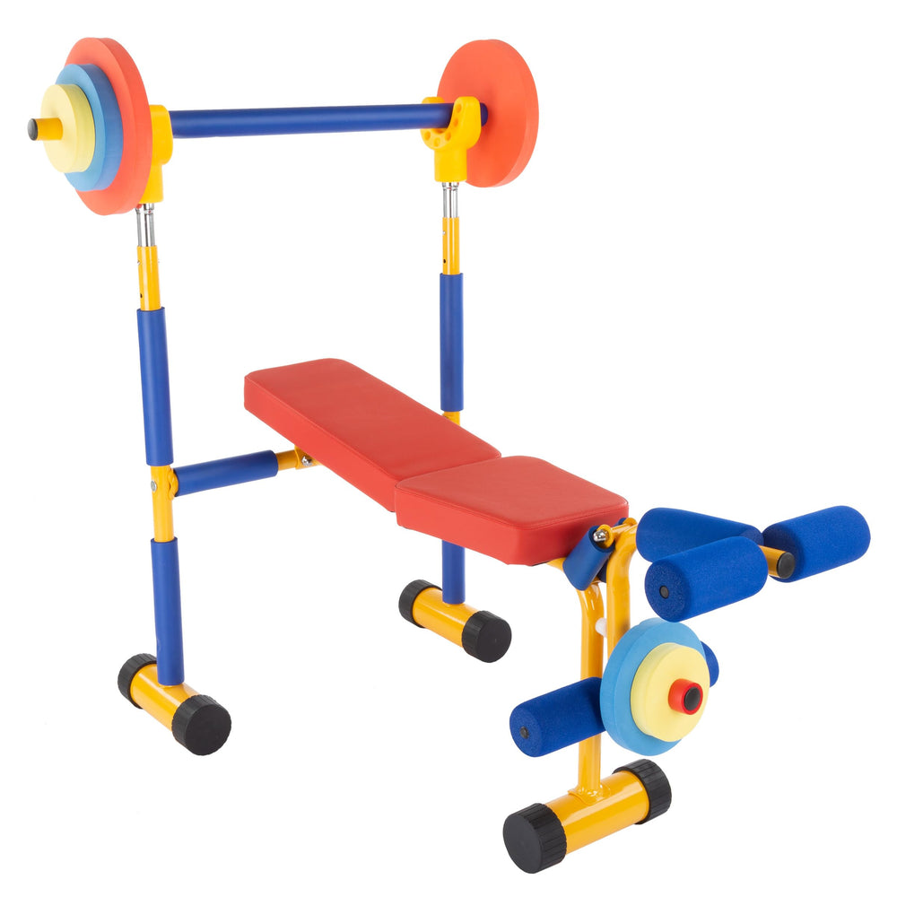 Kids Weight Bench Set & Exercise Bike – Toddler Gym with Leg Press & Barbell