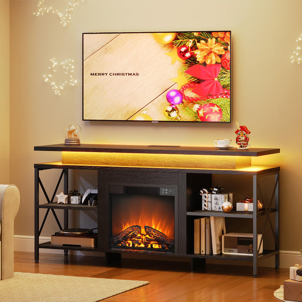 Fireplace TV Stand with LED Lights & Charging Station for TVs up to 65 Inch