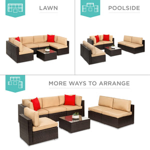 7-Piece Modular Outdoor Wicker Sectional Patio Set