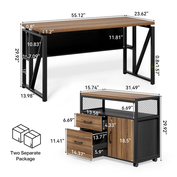 L-Shaped Executive Desk with Lateral File Cabinet