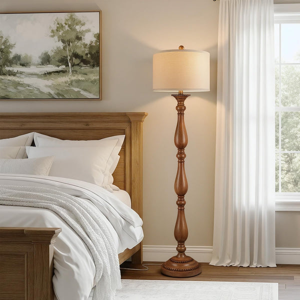 Vintage Resin Floor Lamp with Linen Shade