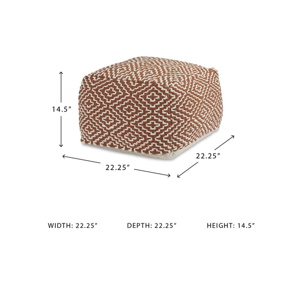 Handwoven Geometric Pouf Ottoman – Orange & White