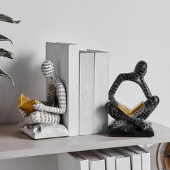 Thinker Decorative Bookends for Heavy Books - Black & White