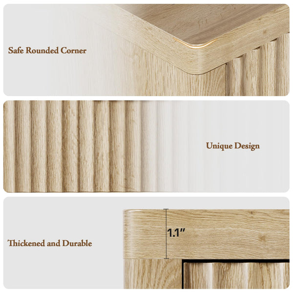 3-Drawer Nightstand with Fluted Design & Metal Handle