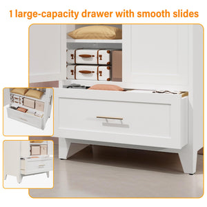 Metal Wardrobe Closet with Hanging Rod & Drawer